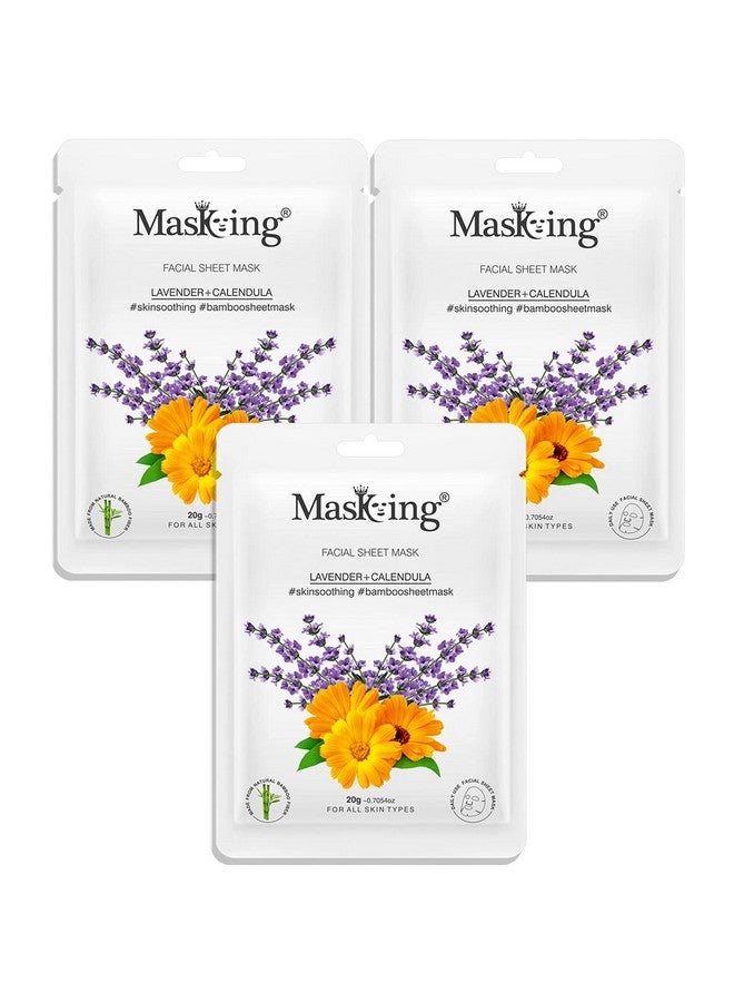 ماسكنغ قناع الوجه من ماسكنج بامبو بخلاصة اللافندر والآذريون لتهدئة البشرة، مثالي للنساء والرجال، 20 مل لكل منهما (عبوة من 3 قطع) - Image 1