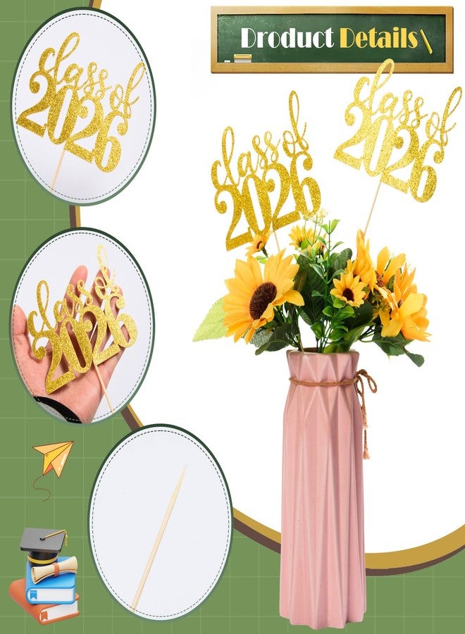 MixTeach 12 Pack Class of 2026 Graduation Centerpieces for Tables 2026 Glitter Graduation Centerpieces Sticks Graduation Party Table Topper for 2026 Graduation Table Party Decorations Supplies, Gold - Image 4