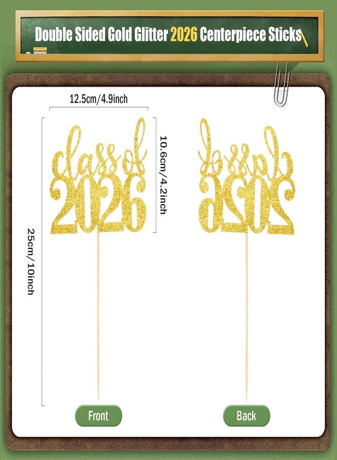 MixTeach 12 Pack Class of 2026 Graduation Centerpieces for Tables 2026 Glitter Graduation Centerpieces Sticks Graduation Party Table Topper for 2026 Graduation Table Party Decorations Supplies, Gold - Image 2