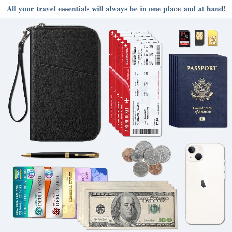 Fintie Fintie Family Passport Holder Wallet, RFID Blocking Travel Document Organizer Clutch Bag Credit Cards Case Cover for Women Men, Black  - Image 3