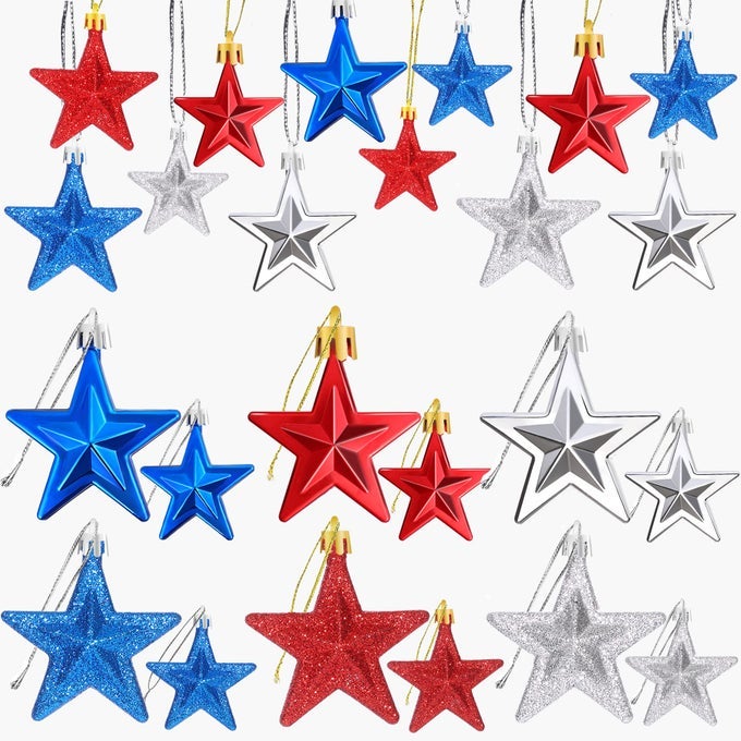24Pcs Patriotic Christmas Ornaments Red White Blue Ornaments Patriotic Tree Decorations Christmas Tree Decorations for Home Party Decorations