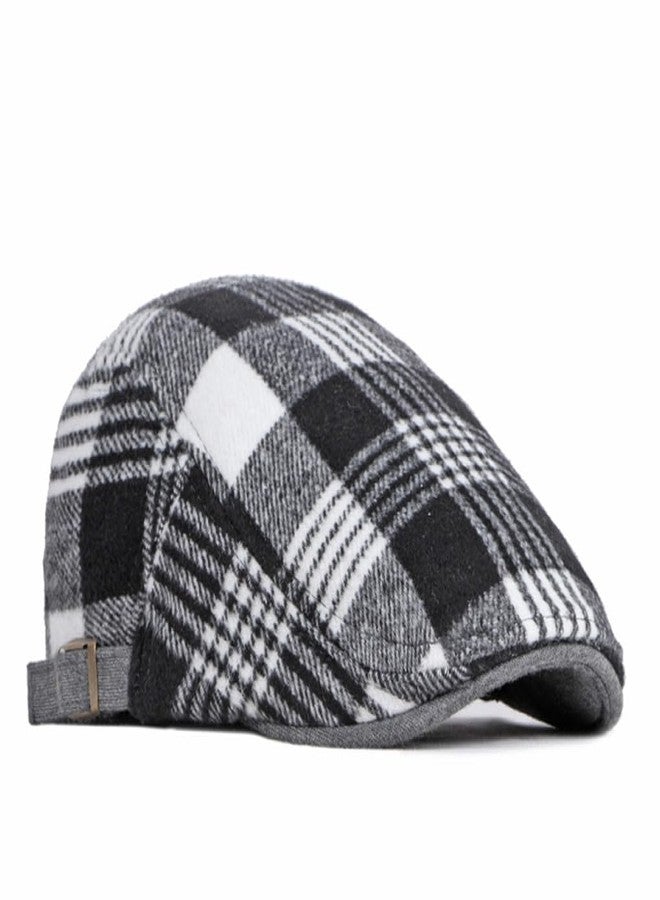 قبعة غاتسبي مسطحة للرجال والنساء من Quanhaigou، قبعة Ivy Irish Hats، قبعة قيادة سيارات الأجرة، قبعة صيد دافئة (مربعات أسود وأبيض) - Image 2