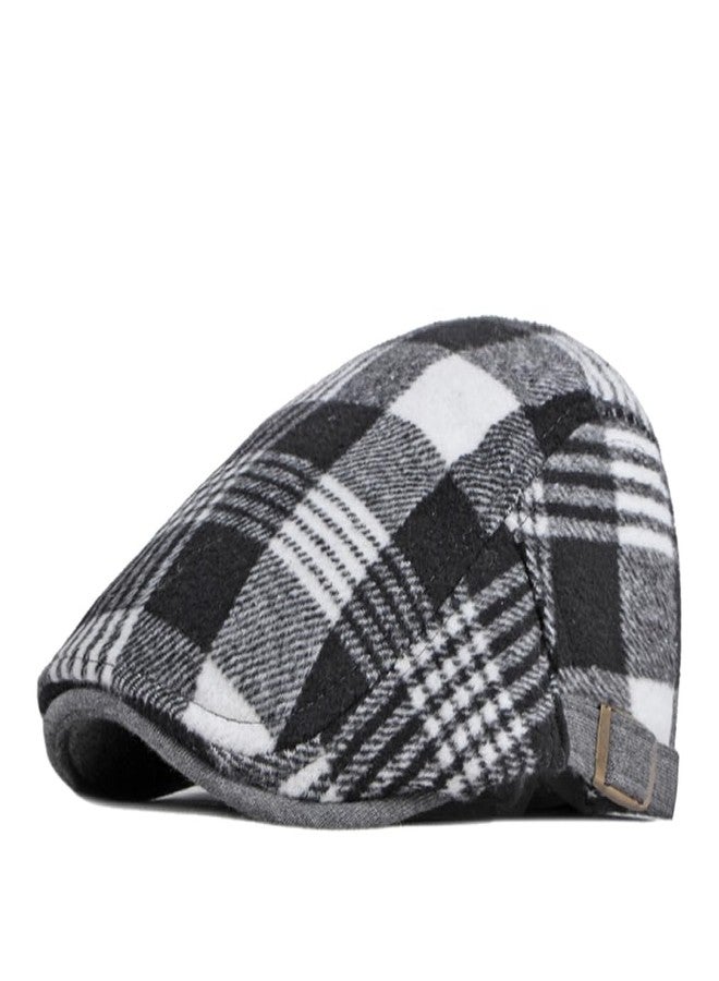 قبعة غاتسبي مسطحة للرجال والنساء من Quanhaigou، قبعة Ivy Irish Hats، قبعة قيادة سيارات الأجرة، قبعة صيد دافئة (مربعات أسود وأبيض) - Image 1
