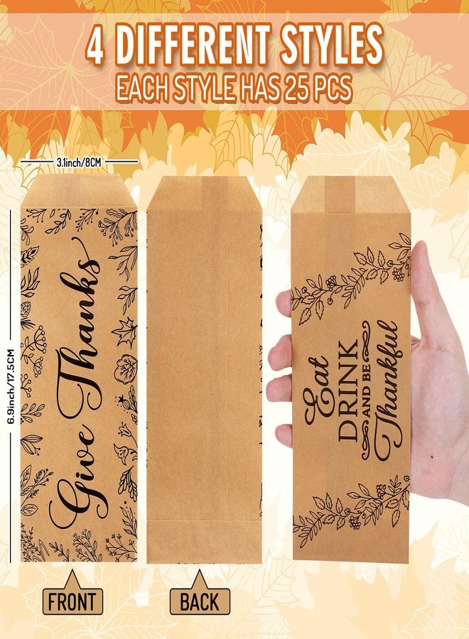 Whaline حقائب أدوات المائدة الفضية من واهلين 100 حزمة بتصميم ريفي مزرعة من ورق كرافت لحفظ أدوات المائدة للاحتفال بعيد الشكر، قابلة لإعادة الاستخدام لتزيين طاولة عيد الشكر، مستلزمات حفلات حصاد الخريف - Image 2