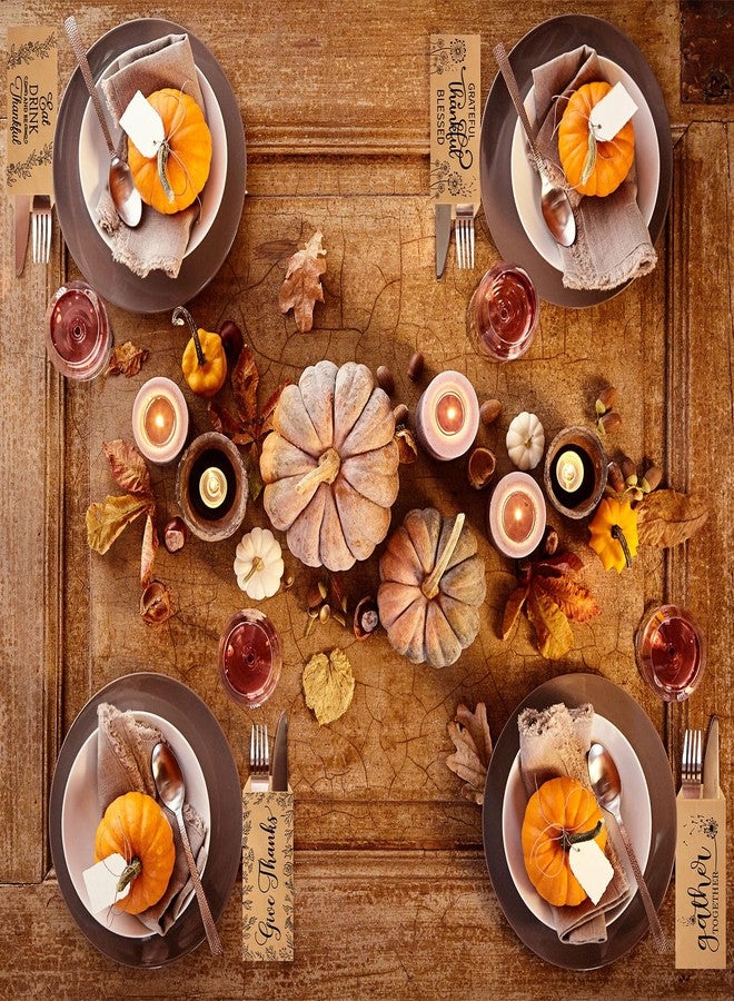 Whaline حقائب أدوات المائدة الفضية من واهلين 100 حزمة بتصميم ريفي مزرعة من ورق كرافت لحفظ أدوات المائدة للاحتفال بعيد الشكر، قابلة لإعادة الاستخدام لتزيين طاولة عيد الشكر، مستلزمات حفلات حصاد الخريف - Image 4