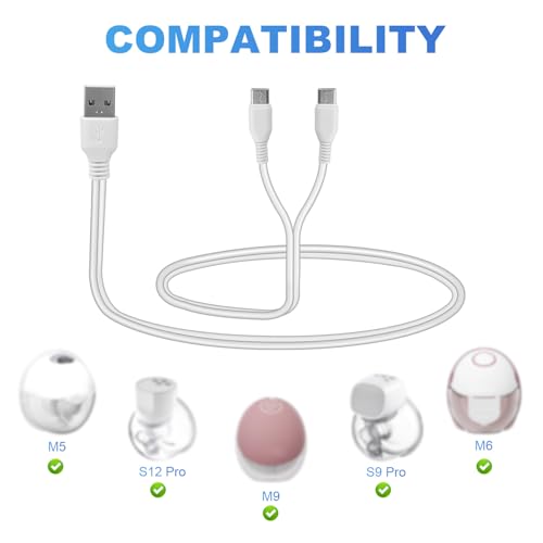 BTFO 2pcs Charging Cable for Momcozy M5 M6 M9 S9 Pro & S12 Pro Hands Free Breast Pumps Charger, 22.44 Inch Long White USB Power Cord Accessories for Momcozy M5 - Image 2