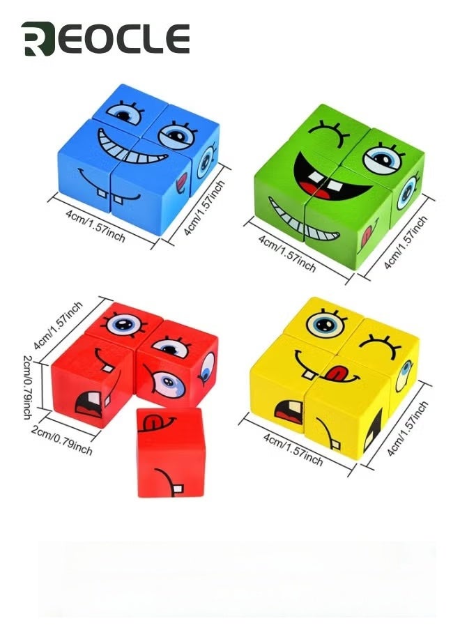REOCLE 82 Pcs Wooden Expression Puzzle Matching Block Puzzles Building Cubes Toy Early Educational Montessori Toys with Hourglass and Ringing Bell Creative Toys Face Changing Cube Gift for Kids Boys & Girls - Image 2