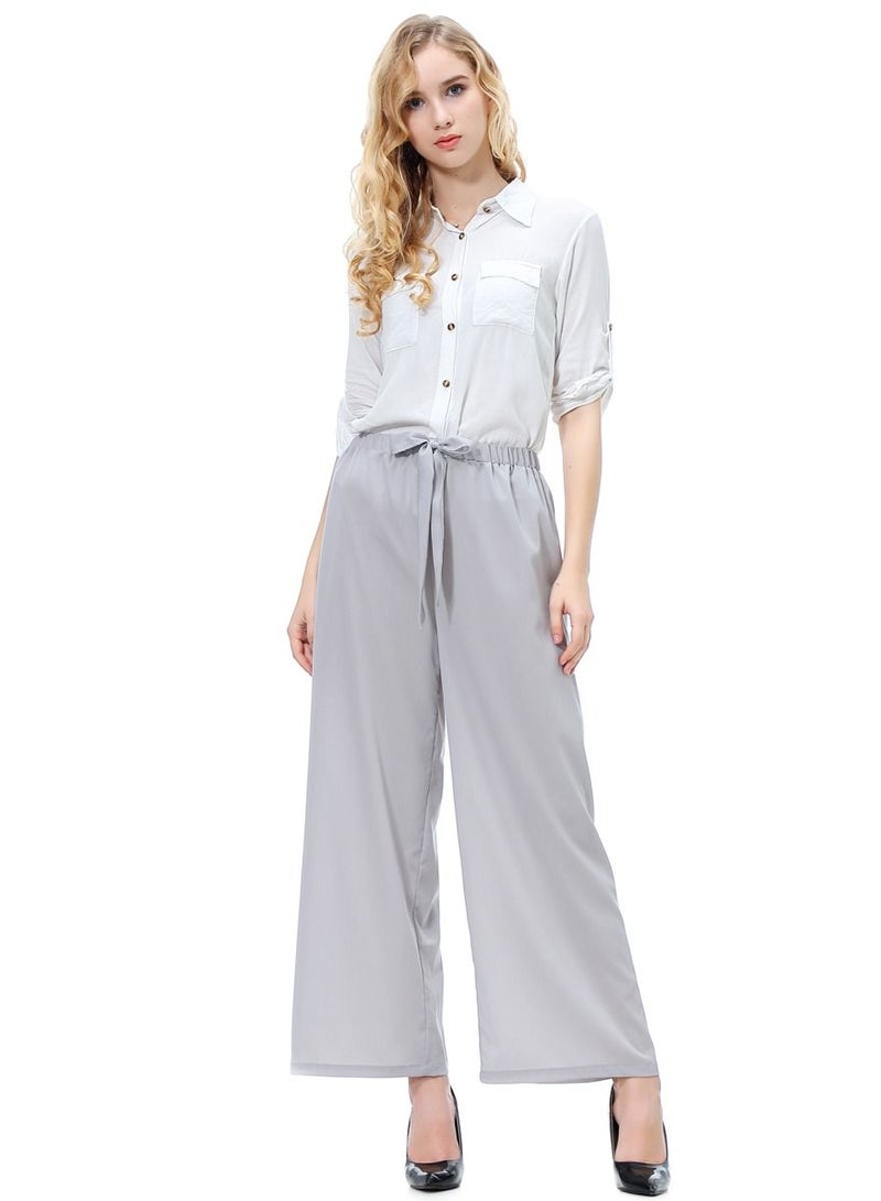 Loquat Women's Solid Color Elastic Waistband Comforty Loose Casual Pants Grey  - Image 1