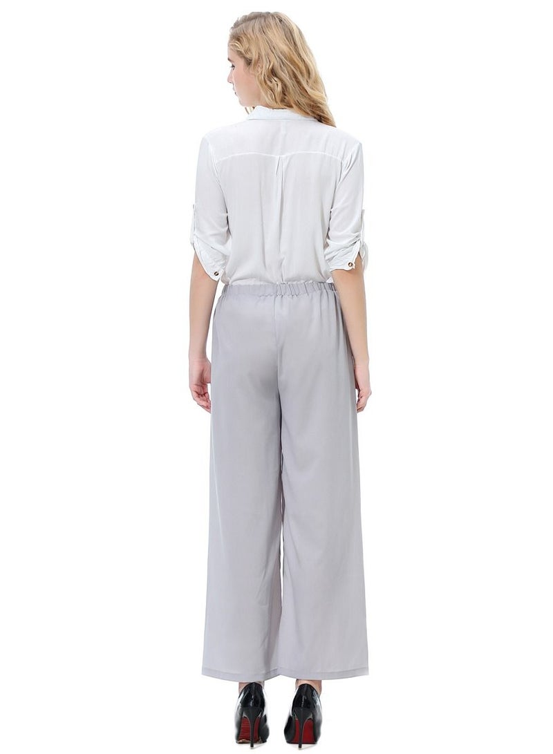 Loquat Women's Solid Color Elastic Waistband Comforty Loose Casual Pants Grey  - Image 2