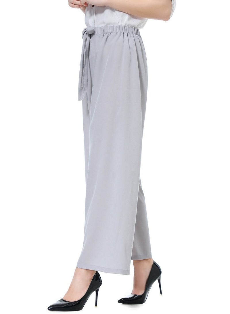 Loquat Women's Solid Color Elastic Waistband Comforty Loose Casual Pants Grey  - Image 3