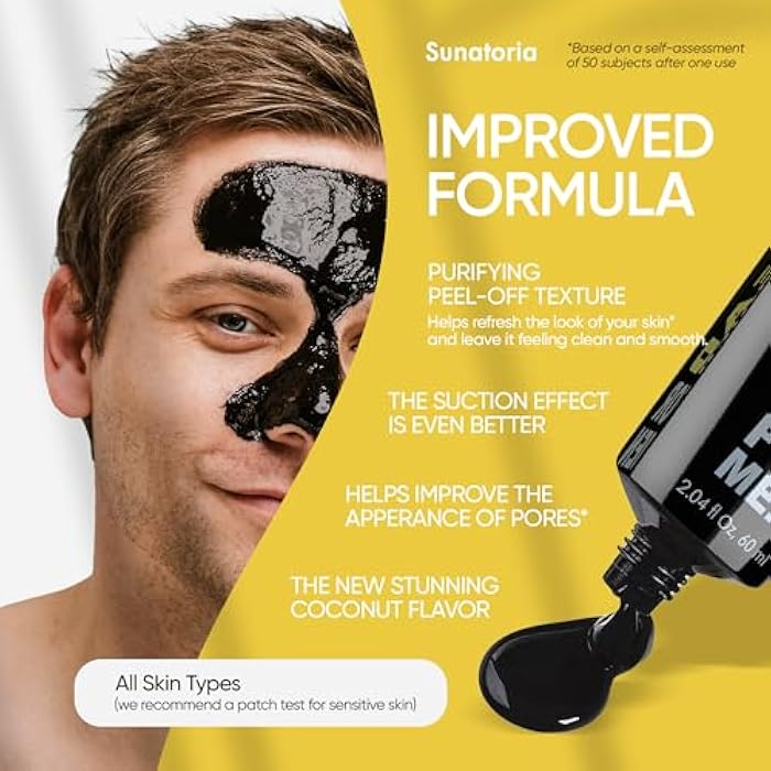 SUNATORIA Black Peel Off Face Mask – Charcoal Peel Off Face Mask for Oily & Combination Skin – Helps Remove Excess Oil & Lift Away Surface Impurities – Refreshing Botanical Formula, 2.04 fl oz (Men) - Image 2