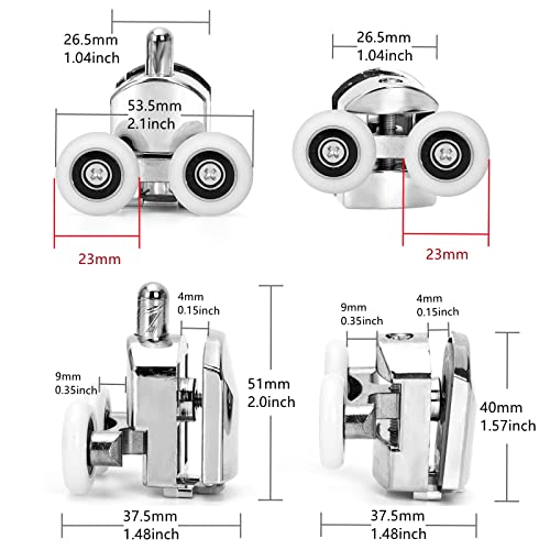 Ruimou 8Pcs Shower Door Double Wheels 23mm Diameter (Zinc Alloy+ABS) for Bathroom Bearing Pulleys/Runners Top/Bottom Replacement Parts(4 Upper Wheels + 4 Lower Wheels -23mm-8Pcs) - Image 2