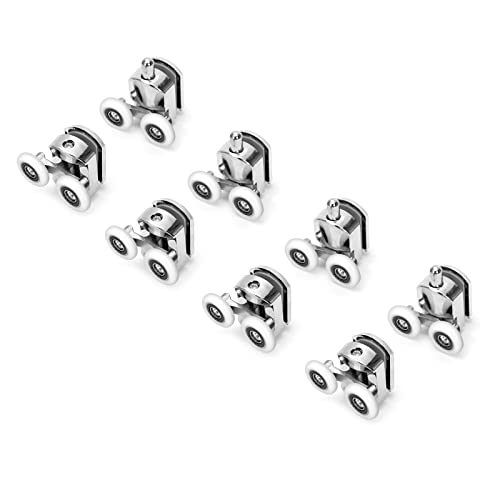Ruimou 8Pcs Shower Door Double Wheels 23mm Diameter (Zinc Alloy+ABS) for Bathroom Bearing Pulleys/Runners Top/Bottom Replacement Parts(4 Upper Wheels + 4 Lower Wheels -23mm-8Pcs) - Image 1