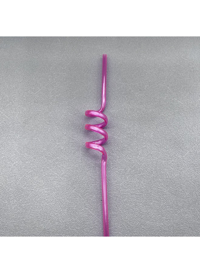 Direct Cartoon PET Spiral Plastic Straw Color PP Creative Curved Children's Straw Wholesale-Color:Pink - Image 1