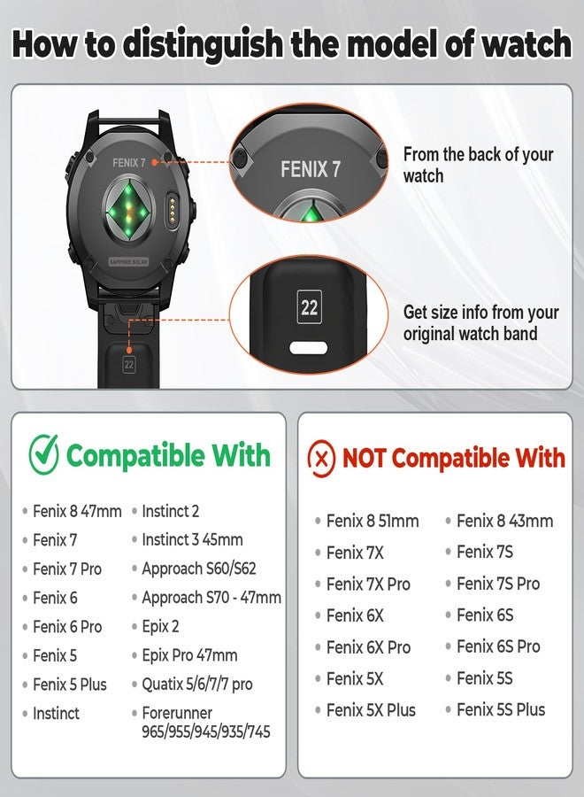 ANCOOL for Fenix 5/Fenix 6/Fenix 7 Band 22mm Silicone Watch Band for Fenix 8 Fenix E 47mm/Fenix 5 Plus/Fenix 6 Pro/Fenix 7 Pro/Forerunner 935(Black) - Image 2