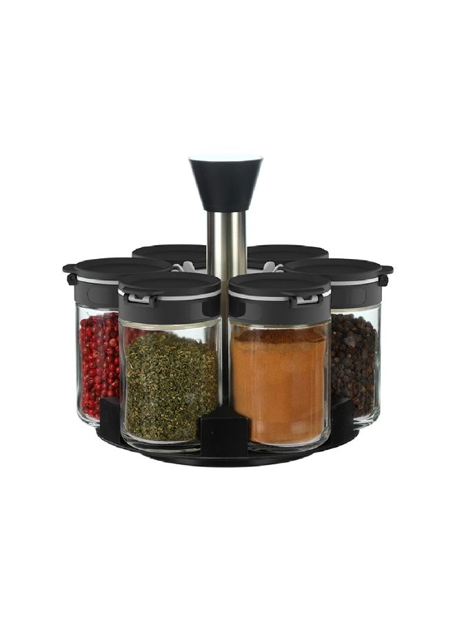 Elemental Kitchen 6-Jar Spice Container Set with Rotating Rack Multicolour 18.2 x 19.5 x 19.5 cm 79352005 - Image 1