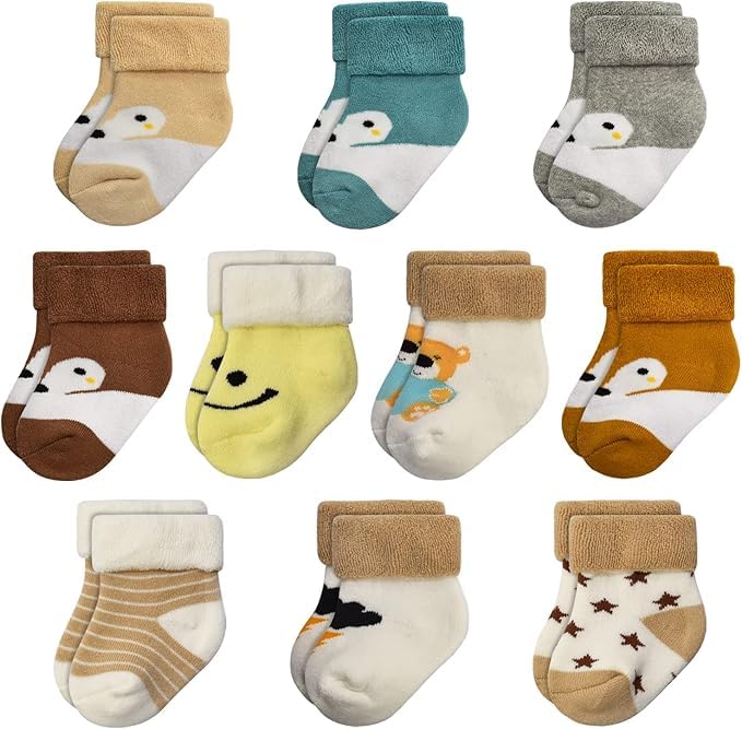 CUTEABLY Unisex Baby Terry Cotton Winter Socks, 0-12 Months (IN, Age, 6 Months, 12 Months, 4, Multicolour) - Image 1