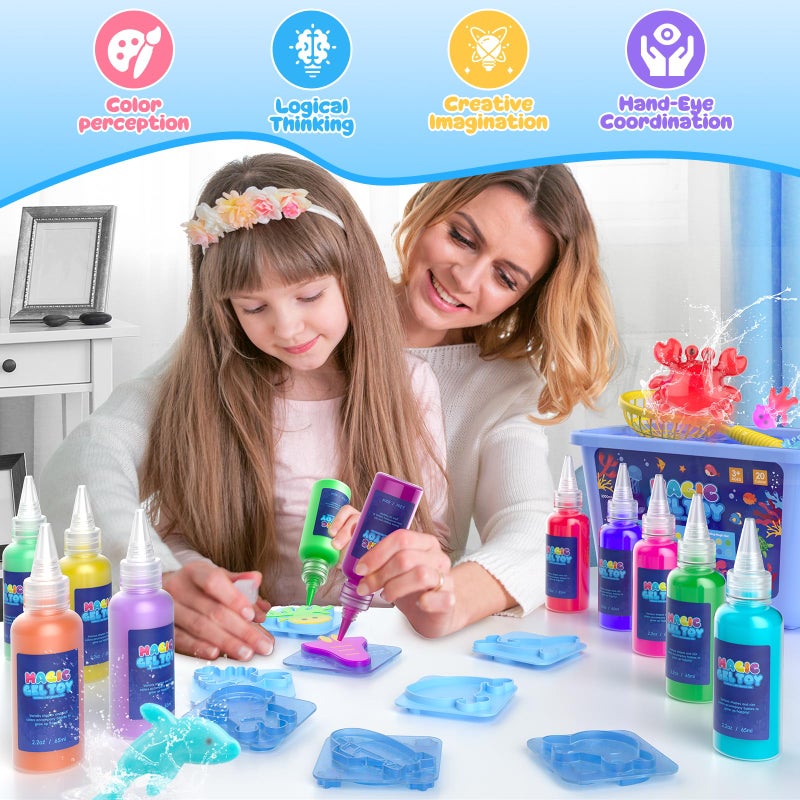 Flooyes Magic Elf Water Toy Kit, Aqua Water Gel Magic Elf Pets Kit for Kids, Squishy Maker Toy with 20 Magic and 16 Shape Molds Pets, Birthday Gifts Crafts DIY for Kids, Make Your Own Squishies - Image 4