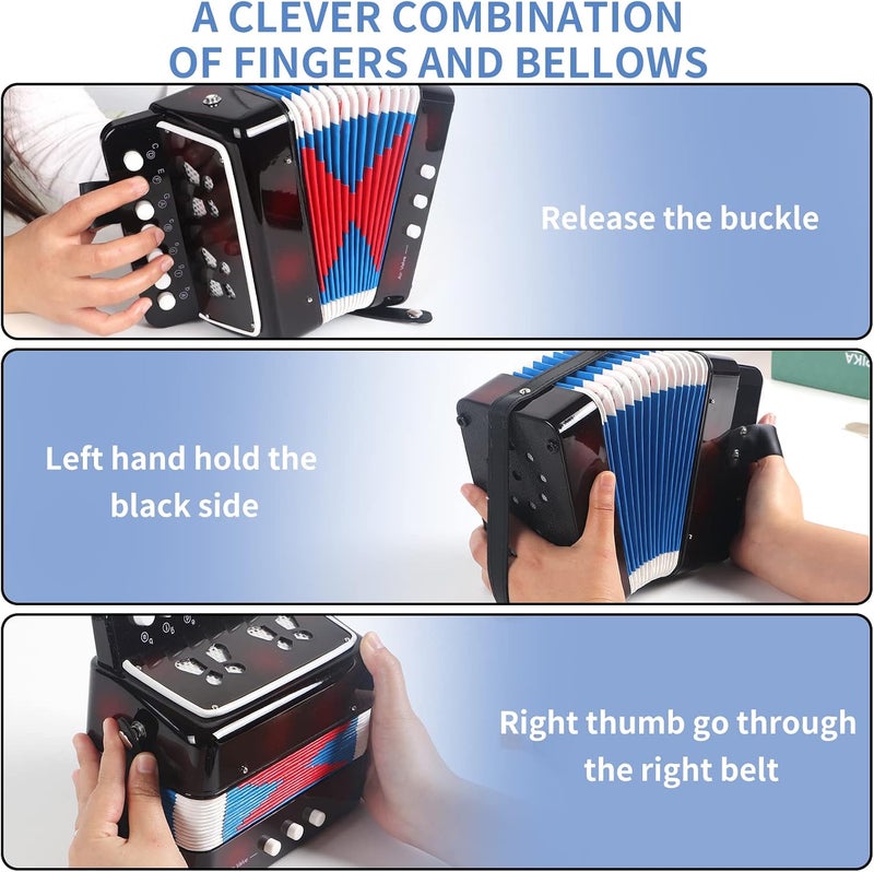 Horse Kids Accordion, 10 Keys Control Button Accordion Musical Instruments for Kids Children Beginners - Image 2
