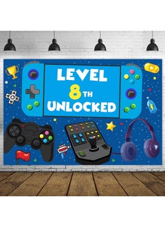 COOSOAR Level 8Th Unlocked Happy 8Th Birthday Level Up Banner Backdrop Video Games Gamepad Theme Decor Decorations For Boys Girls 8Th Birthday Party Supplies Favors Background Photo Booth Props  - Image 1