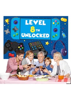 COOSOAR Level 8Th Unlocked Happy 8Th Birthday Level Up Banner Backdrop Video Games Gamepad Theme Decor Decorations For Boys Girls 8Th Birthday Party Supplies Favors Background Photo Booth Props  - Image 4
