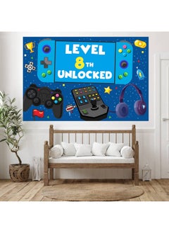COOSOAR Level 8Th Unlocked Happy 8Th Birthday Level Up Banner Backdrop Video Games Gamepad Theme Decor Decorations For Boys Girls 8Th Birthday Party Supplies Favors Background Photo Booth Props  - Image 5