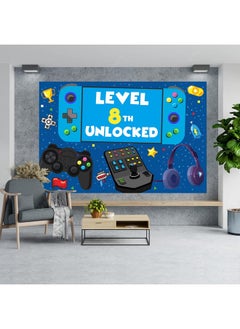 COOSOAR Level 8Th Unlocked Happy 8Th Birthday Level Up Banner Backdrop Video Games Gamepad Theme Decor Decorations For Boys Girls 8Th Birthday Party Supplies Favors Background Photo Booth Props  - Image 3