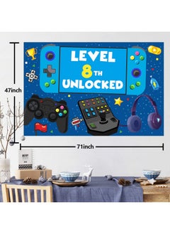 COOSOAR Level 8Th Unlocked Happy 8Th Birthday Level Up Banner Backdrop Video Games Gamepad Theme Decor Decorations For Boys Girls 8Th Birthday Party Supplies Favors Background Photo Booth Props  - Image 2