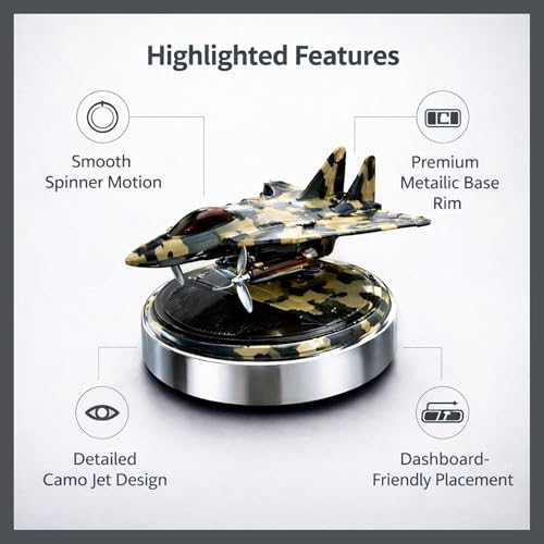YOURKARTS.COM Solar Open Wing Jet Car Air Freshener | Rotating Metal Aircraft Car Perfume Diffuser | Essential Oil Aromatherapy Stylish Dashboard Accessory | Long Lasting Fragrance | Gift Box - Image 3