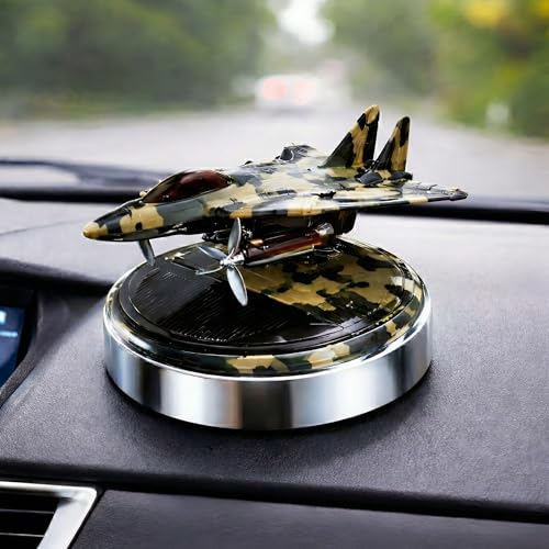 YOURKARTS.COM Solar Open Wing Jet Car Air Freshener | Rotating Metal Aircraft Car Perfume Diffuser | Essential Oil Aromatherapy Stylish Dashboard Accessory | Long Lasting Fragrance | Gift Box - Image 1
