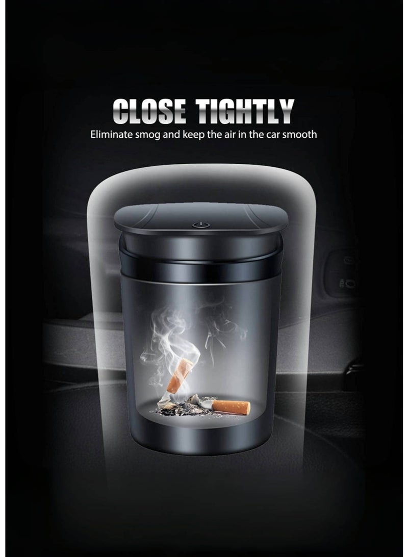 JoyousSto Car Ashtray with Lid Smell Proof, Smokeless Ashtray, Mini Car Trash Can, Detachable Stainless Steel Ash Tray with Lid and LED Blue Light - Image 3