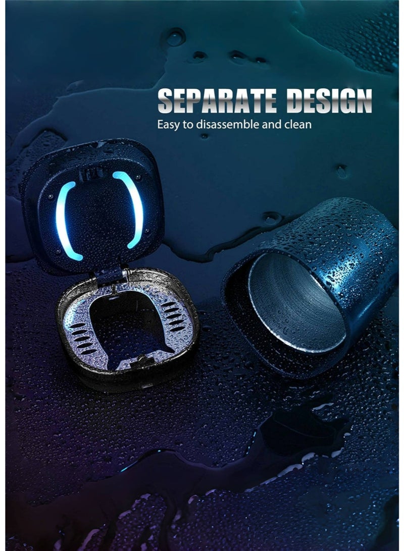 JoyousSto Car Ashtray with Lid Smell Proof, Smokeless Ashtray, Mini Car Trash Can, Detachable Stainless Steel Ash Tray with Lid and LED Blue Light - Image 4
