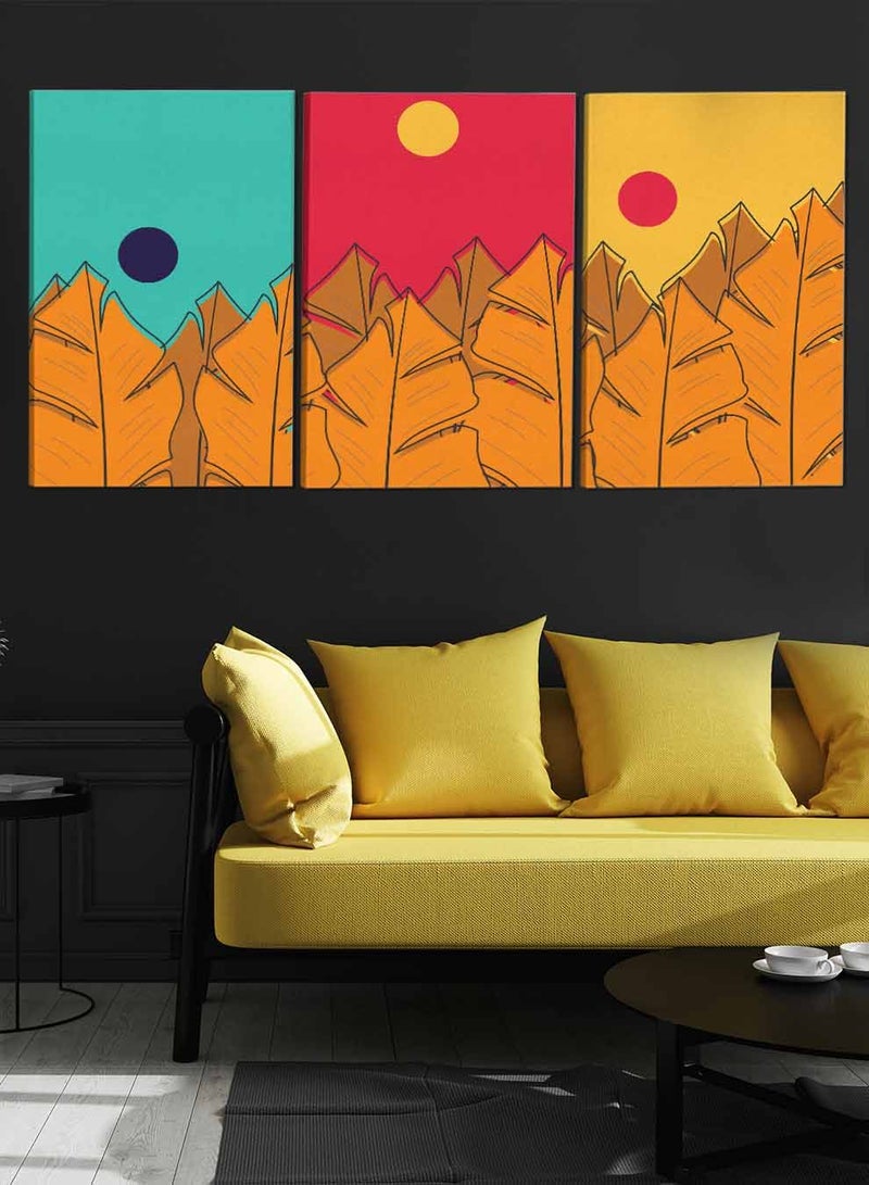 لوحة طقم من ٣ لوحات كانفاس على إطار خشبي تصميم أوراق الموز للمنزل غرفة المعيشة المكتب الديكور - Image 3