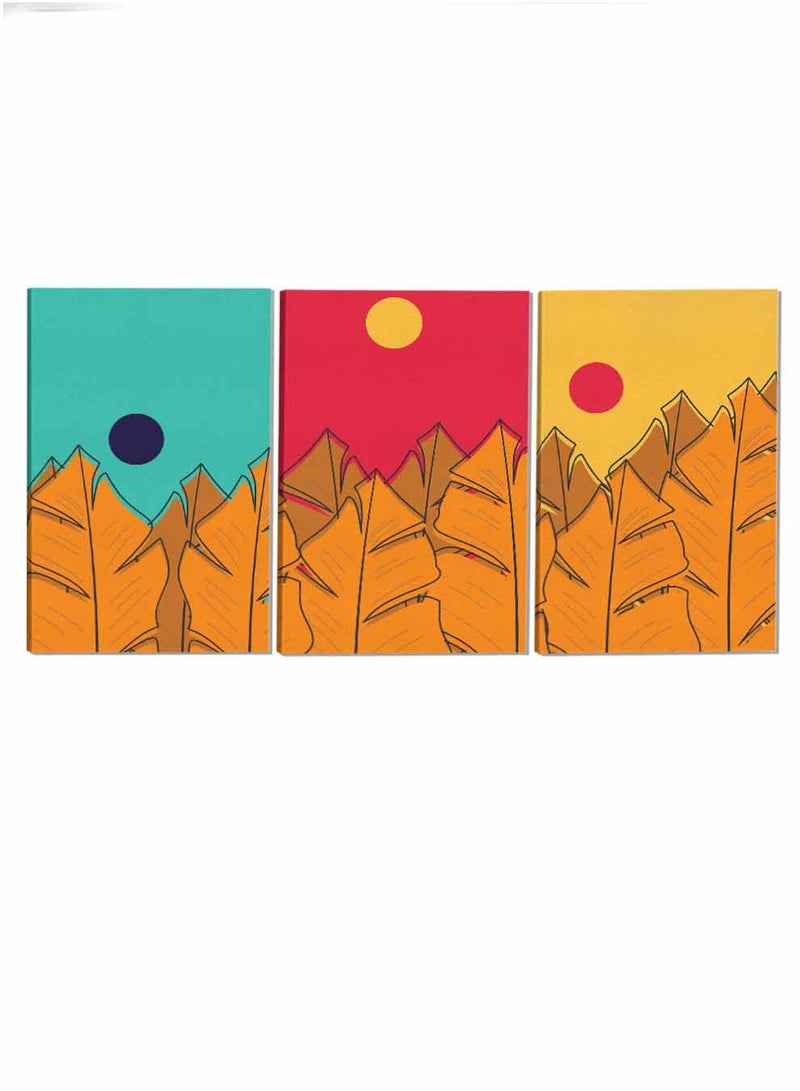 لوحة طقم من ٣ لوحات كانفاس على إطار خشبي تصميم أوراق الموز للمنزل غرفة المعيشة المكتب الديكور - Image 4