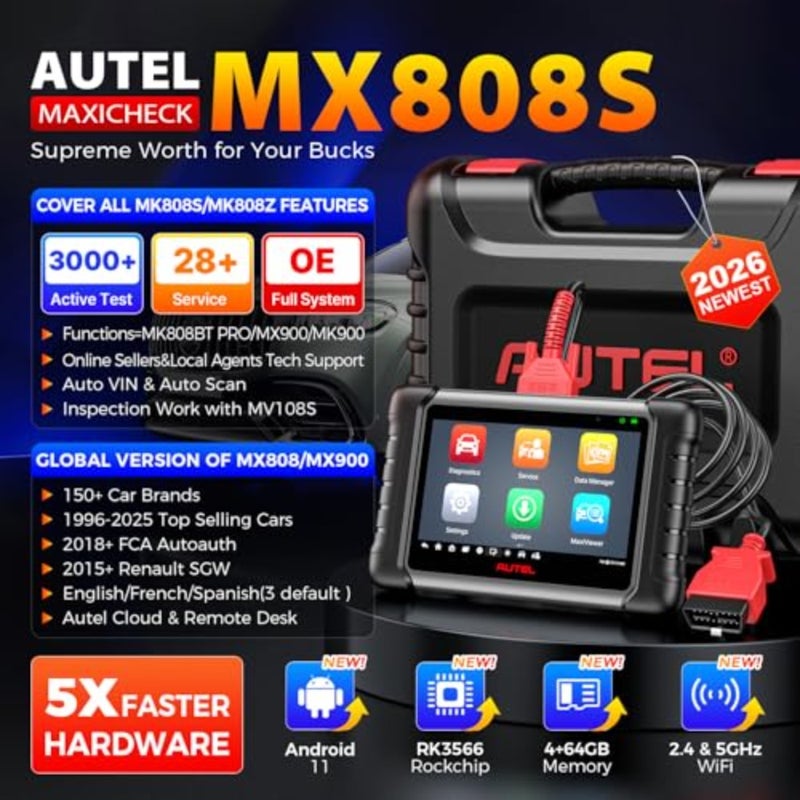 MaxiCheck MX808S Scanner - 2025 US Version Full Bidirectional Diagnostic Tool Compatible with MK808S MK808Z MK900 MX900 MK900BT MK808BT PRO 3, 000+ Active Tests 28+ Service Functions OE-Level All System Coverage OS11 FCA Support - Image 2