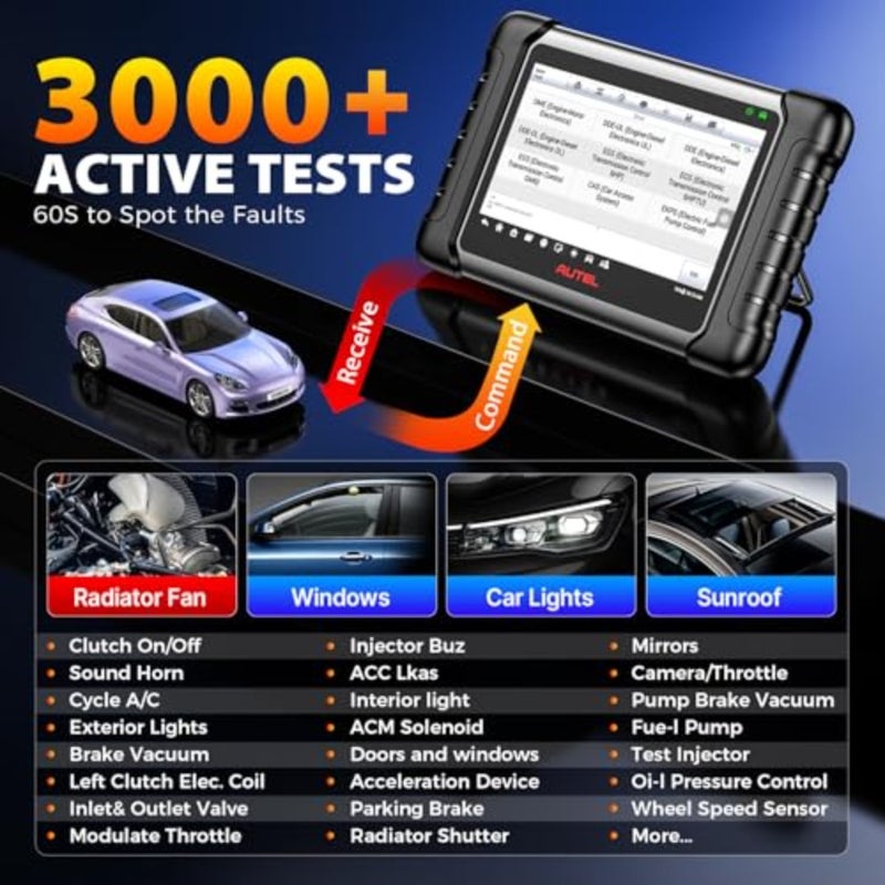 MaxiCheck MX808S Scanner - 2025 US Version Full Bidirectional Diagnostic Tool Compatible with MK808S MK808Z MK900 MX900 MK900BT MK808BT PRO 3, 000+ Active Tests 28+ Service Functions OE-Level All System Coverage OS11 FCA Support - Image 3