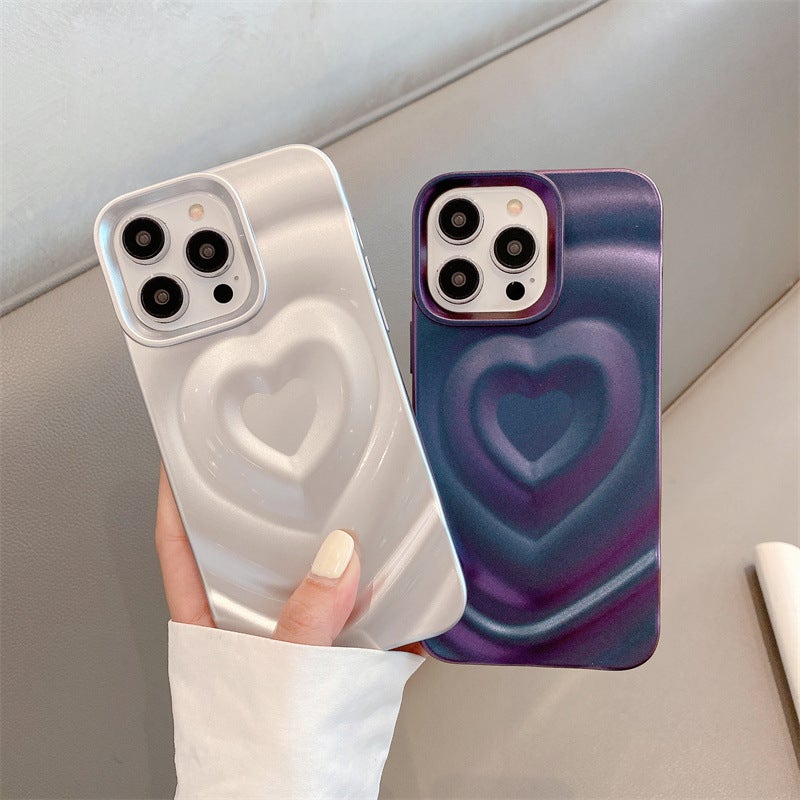 Iphone17Promax Phone Case Apple 13 Protective Cover Solid Color 15 Shell Three-Dimensional Heart Pattern Suitable for 16 - Image 3