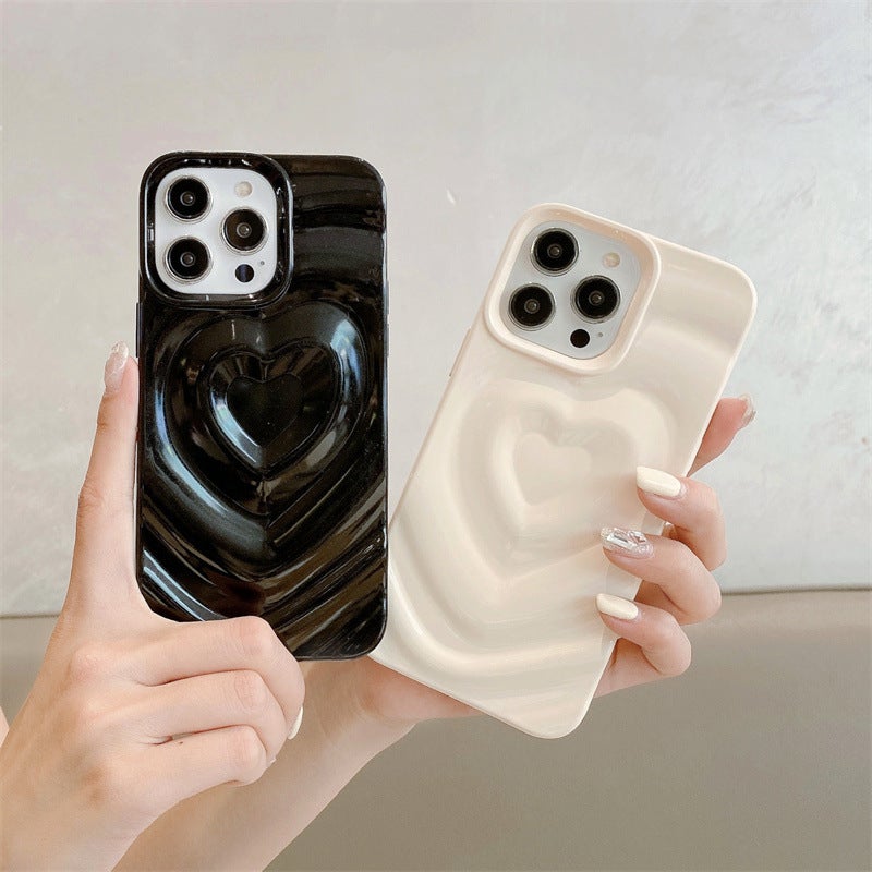 Iphone17Promax Phone Case Apple 13 Protective Cover Solid Color 15 Shell Three-Dimensional Heart Pattern Suitable for 16 - Image 5