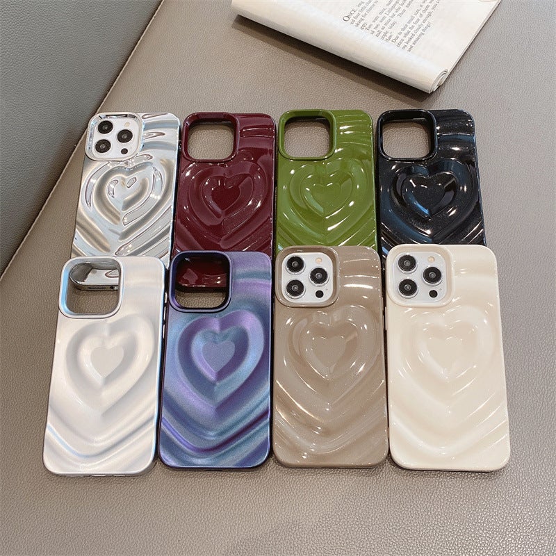 Iphone17Promax Phone Case Apple 13 Protective Cover Solid Color 15 Shell Three-Dimensional Heart Pattern Suitable for 16 - Image 2