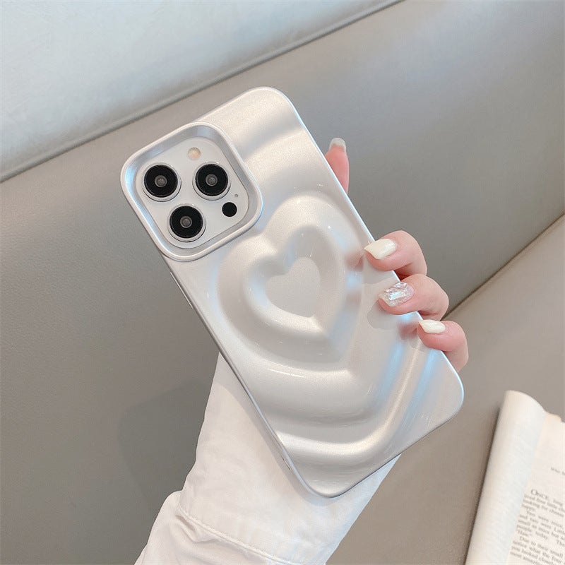 Iphone17Promax Phone Case Apple 13 Protective Cover Solid Color 15 Shell Three-Dimensional Heart Pattern Suitable for 16 - Image 4