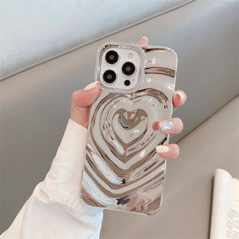 Iphone17Promax Phone Case Apple 13 Protective Cover Solid Color 15 Shell Three-Dimensional Heart Pattern Suitable for 16 - Image 1