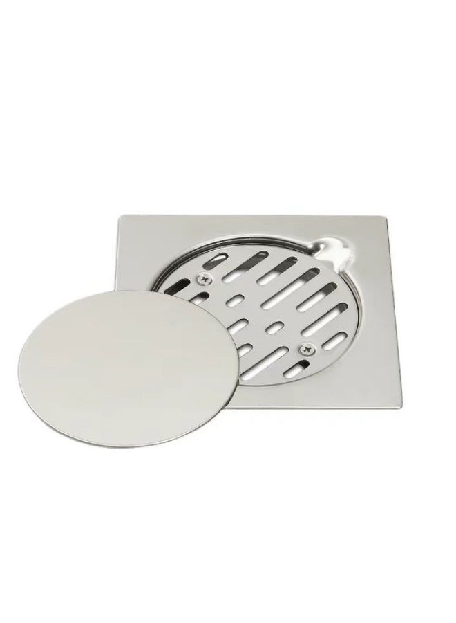 مصرف أرضي من الفولاذ المقاوم للصدأ مزود بمصفاة مانعة للانسداد وغطاء آمن للحمامات والمطابخ والدشات والساحات الخلفية والمساحات الخارجية، 10 × 10 سم - Image 1