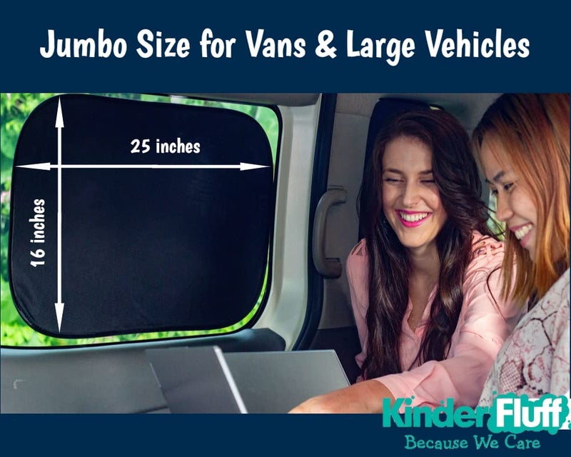 kinder Fluff Shuttle Van Window Sunshade (4Pack) - Extra Large Sun Shade for Passenger Van Window & Aircraft Windshield - Certified 99.9% UV Block, Patented Design - Airplane Pilot Shade - Dark XL - Image 3