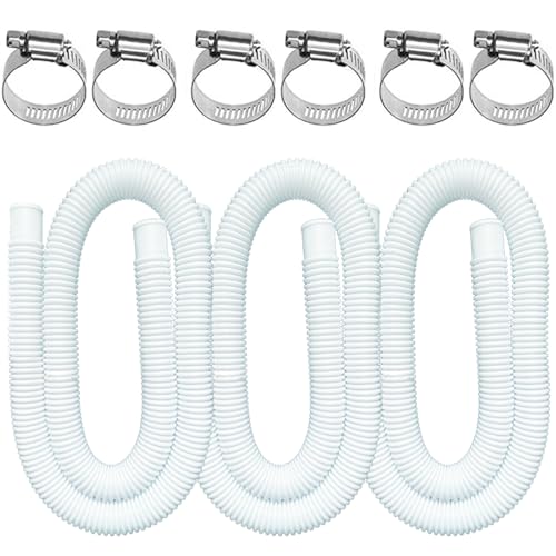 BEFANS Pool Hoses for Above Ground Pools, 3 Pack 1.25 x 59 Inch Pool Filter Pump Hoses, Compatible with Intex Pool Filter Pump 607, 637 With 6 Metal Clamps - Image 1