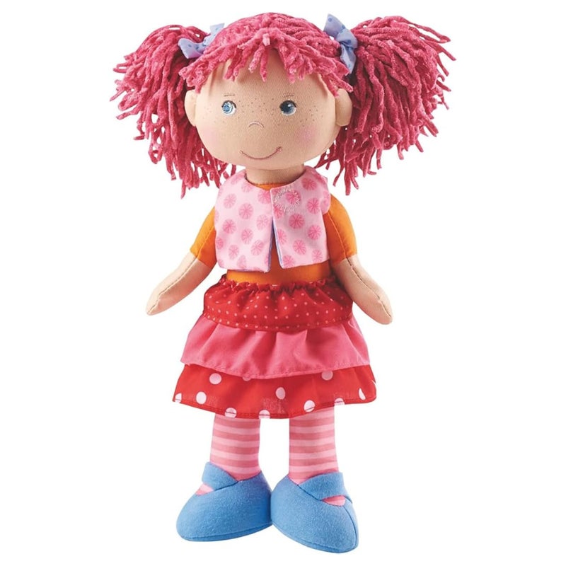 HABA Lilli-Lou 12" Soft Doll with Pink Hair in Pigtails, Blue Eyes & Embroidered Face, Machine Washable Baby Doll for Ages 18 Months+ - Image 1
