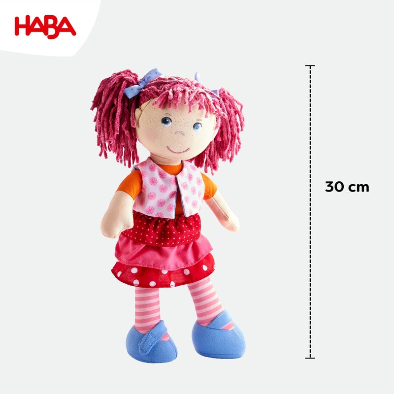 HABA Lilli-Lou 12" Soft Doll with Pink Hair in Pigtails, Blue Eyes & Embroidered Face, Machine Washable Baby Doll for Ages 18 Months+ - Image 4
