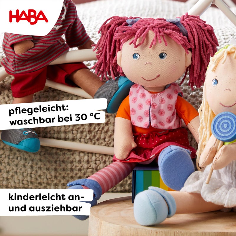 HABA Lilli-Lou 12" Soft Doll with Pink Hair in Pigtails, Blue Eyes & Embroidered Face, Machine Washable Baby Doll for Ages 18 Months+ - Image 3