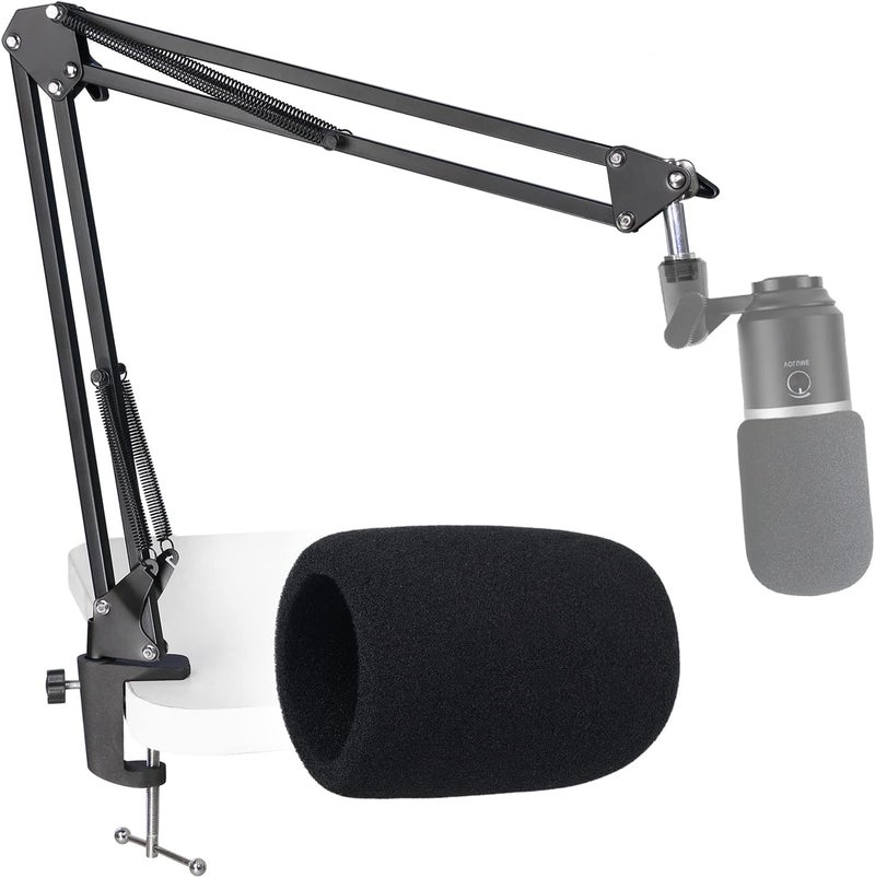 SUNMON K669B Mic Boom Arm with Foam Windscreen, Suspension Boom Scissor Arm Stand with Pop Filter Cover Compatible with Fifine K669B Microphone by - Image 1