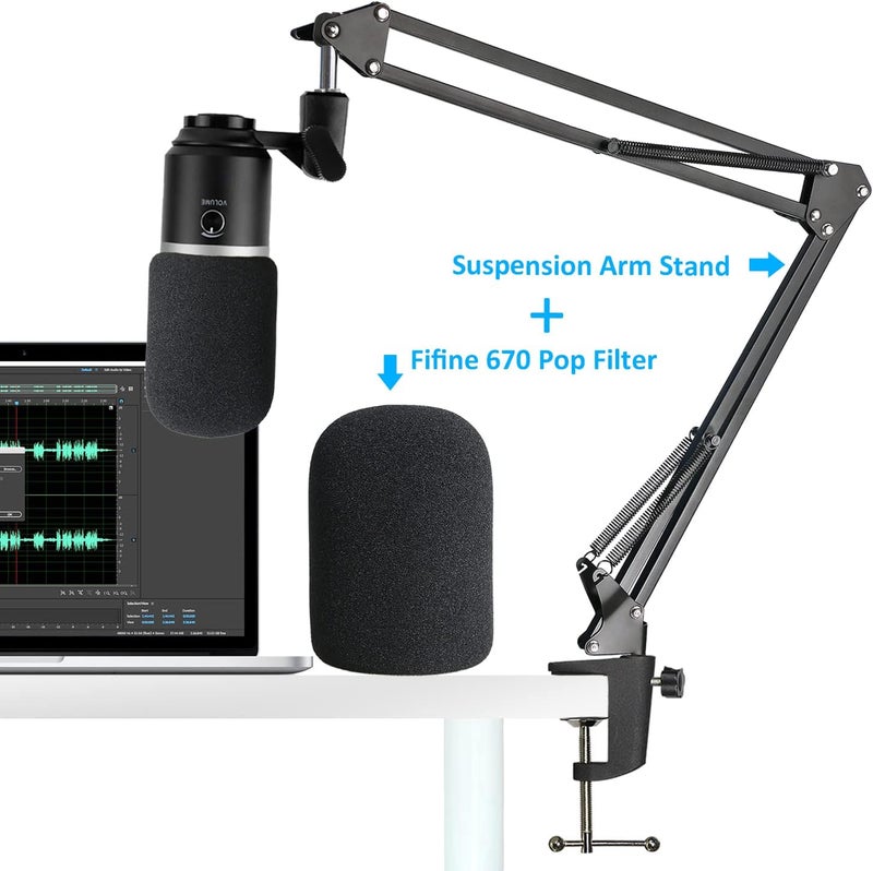SUNMON K669B Mic Boom Arm with Foam Windscreen, Suspension Boom Scissor Arm Stand with Pop Filter Cover Compatible with Fifine K669B Microphone by - Image 2