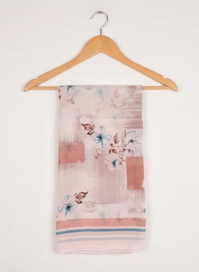 عبايات لمحة طرحة سكيب برش – نقشة وردية هادئة بخطوط سماوية